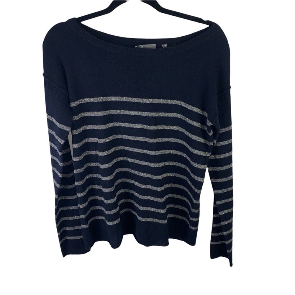 Vince. Wool Cashmere Blend Navy & Silver Metallic Stripe Sweater sz M